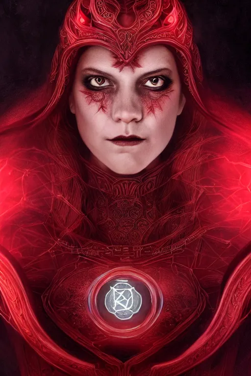 Image similar to Majestic and regal portrait of a female red Lantern, DC universe, Perfect face, beautiful, intricate, epic, elegant, menacing, fantasy, highly detailed, digital painting, hard focus, beautiful volumetric lighting, epic light, ultra detailed, Horror, souls, ghosts, smoke by Leesha Hannigan, Ross Tran, Thierry Doizon, Kai Carpenter, Ignacio Fernández Ríos