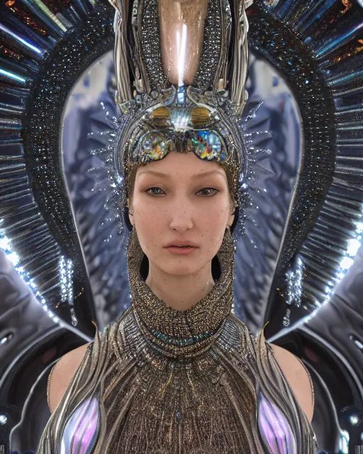 Image similar to a highly detailed metahuman 4 k close up render of an alien goddess bella hadid monument aphrodite in iris van herpen dress schiaparelli in diamonds crystals swarovski and jewelry iridescent in style of alphonse mucha gustav klimt trending on artstation made in unreal engine 4