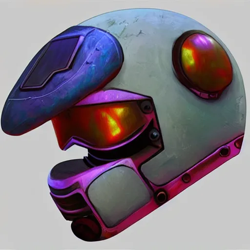 Image similar to cyberpunk helmet in the shape of a bird with stickers by Vitaly Bulgarov, a beak, concept art, artstation, high details, stickers