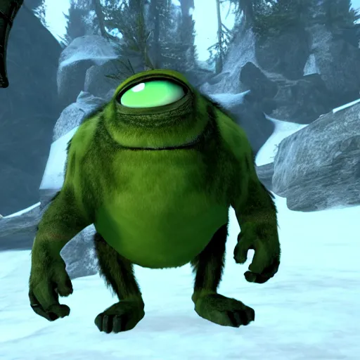 Image similar to mike wazowski in skyrim,