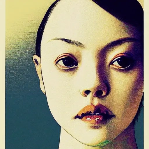 Image similar to “ amanda seyfried portrait by ikenaga yasunari and ayana otake and ko rakusui, 6 0 s poster, drawing, realistic, sharp focus, japanese, dreamy, nostalgia, faded, golden hues, floral clothes ”