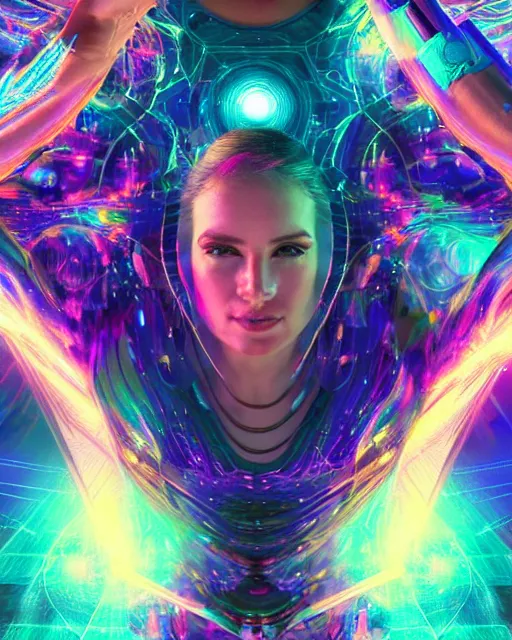 Image similar to a powerful energy psychedelic matrix woman, by alexander fedosav, hyper detailed digital matte painting, concept art, hyperrealism, 1 6 k resolution, cinema 4 d, 8 k resolution, trending on artstation, behance hd, a masterpiece, by stephan martiniere, particles, cel - shaded, power bright neon energy, by david a. hardy,