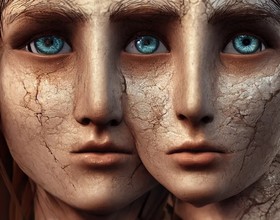 Prompt: close look of human face with fractal deformation, realistic eyes, brown hair, beautiful graphics, fantasy artwork, very beautiful scenery, hd, hdr, ue 5, ue 6, unreal engine 5, cinematic 4 k wallpaper, 8 k, ultra detailed, by popular digital, details, beautiful image ever created, high resolution, artstation, award winning