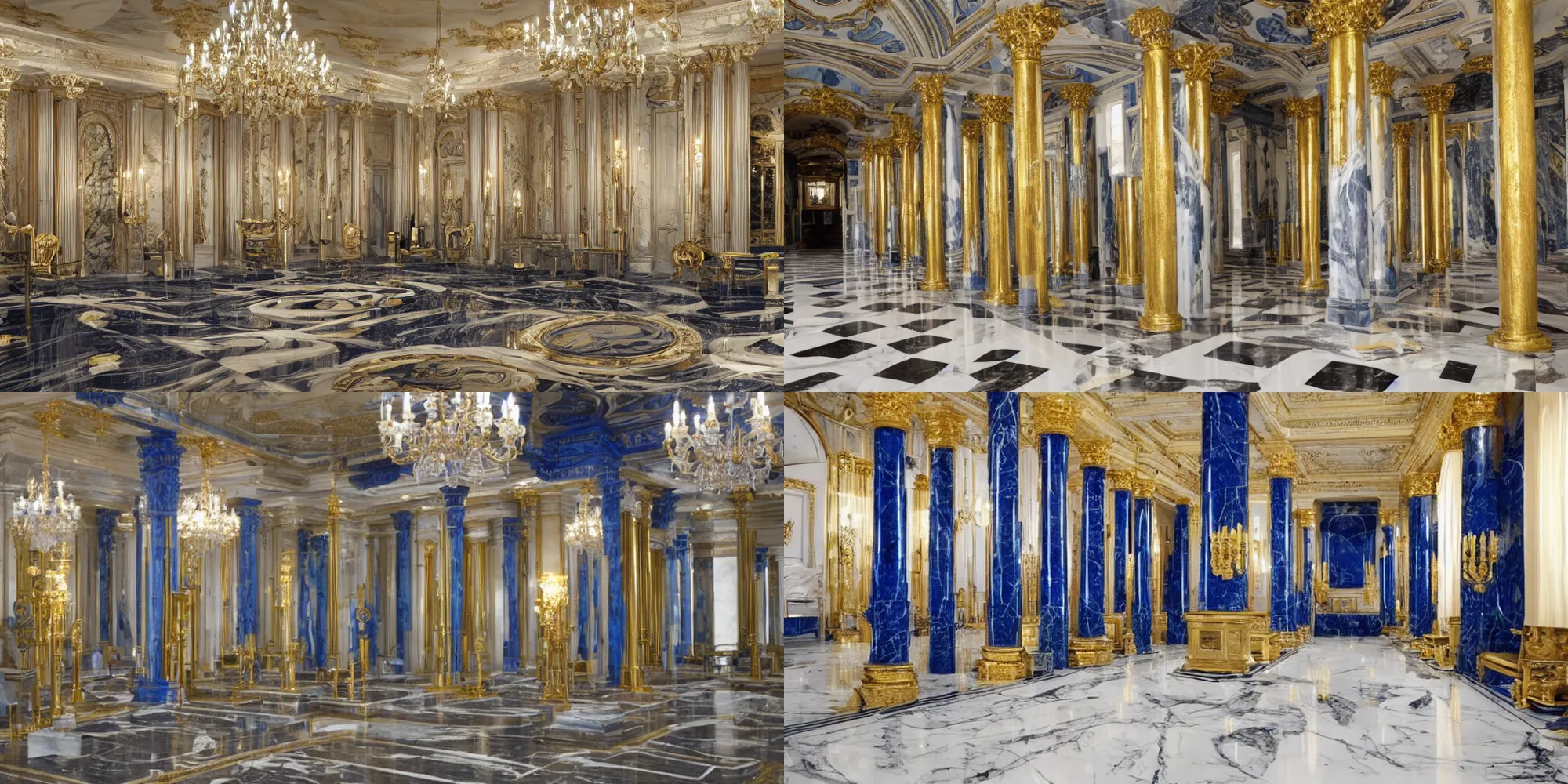 Image similar to Marble room with cobalt and gold pillars