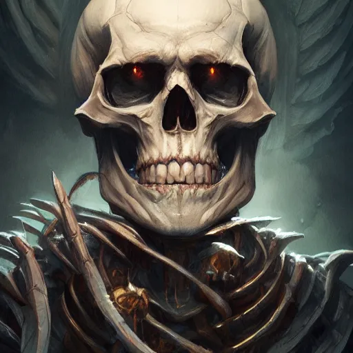 Prompt: Portrait furious skeleton wizard, artgerm, andrei riabovitchev, nuri iyem, james gurney, james jean, greg rutkowski, highly detailed, soft lighting 8k resolution