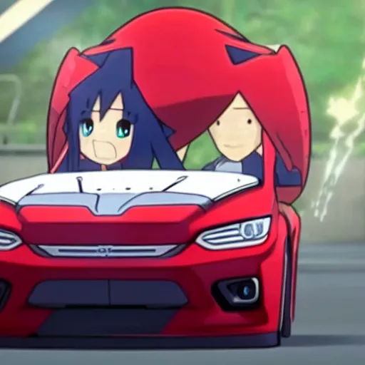 Prompt: zero two from darling in the franxx driving a dodge ram