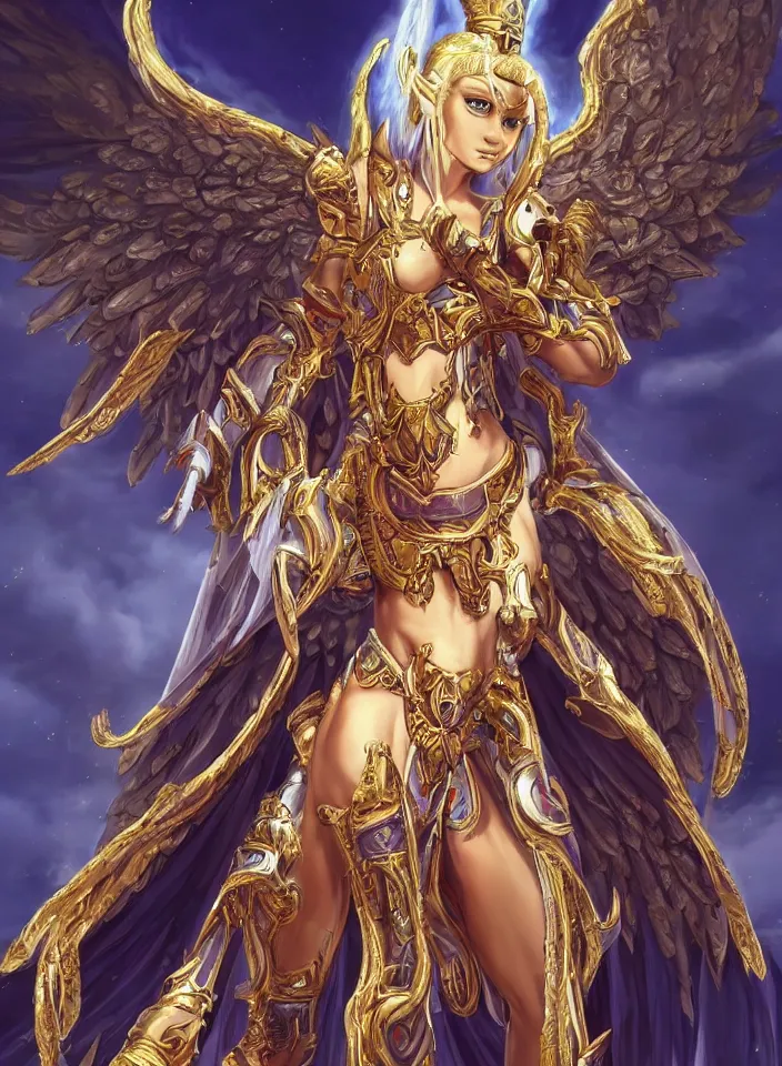 Prompt: hyper-realistic, divine, beautiful!!! anime, female angel, resembling Zoe Saldaña, wearing a ((((toga)))) & ornate, gilded! armor!! flying in the sky emitting a powerful, radiant, aura, holding a fire lance | world of warcraft, dungeons and dragons, medieval, fantasy, ethereal | drawn by WLOP, drawn by ross tran, drawn by clyde caldwell, drawn by julie bell, drawn by zeronis | photorealistic, insanely detailed, symmetrical, 4K HD wallpaper, portrait, character concept art, digital painting, highly detailed, sharp focus, unreal engine 5, cinematic, movie poster, dramatic