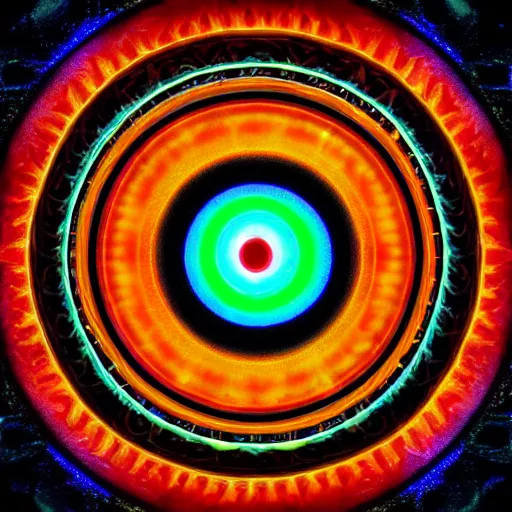 Image similar to cyberpunk neon colored blackhole mandala eye art