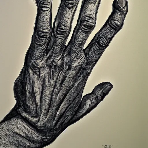 Prompt: detailed study of a human hand, high five, flickr, Lucian Freud
