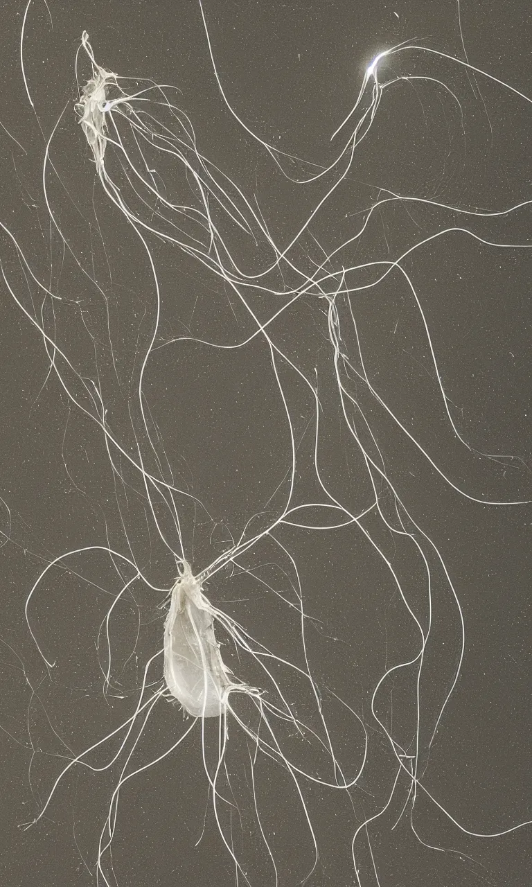 Prompt: photo of transparent Ctenophora Bathochordaeus billowing its layered strata, extreme shallow depth of field