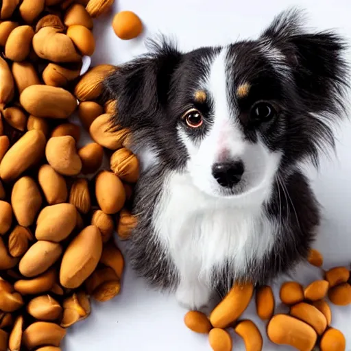 Prompt: microscopic dog sitting on a large peanut