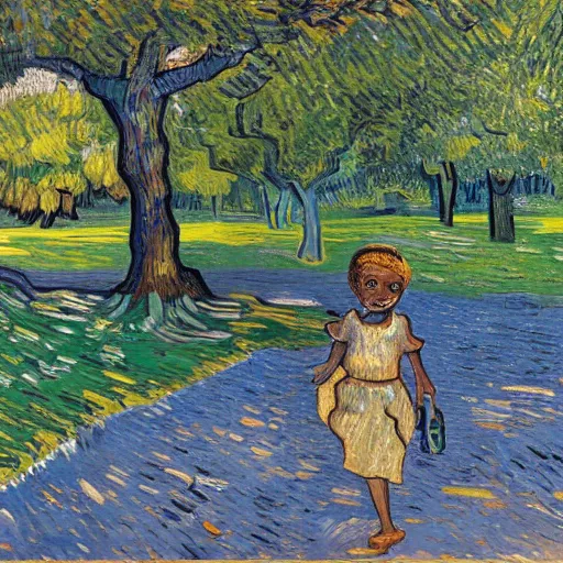 Prompt: Black Girl in the Park, oil Painting, ultradetailed by Van gogh