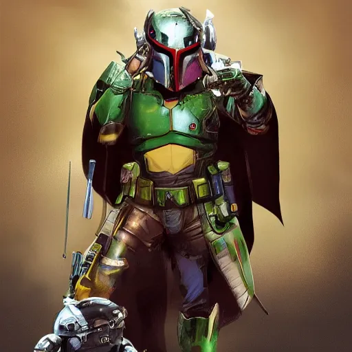 Prompt: batman x boba fett, digital art, character mashup, epic lighting, combination art