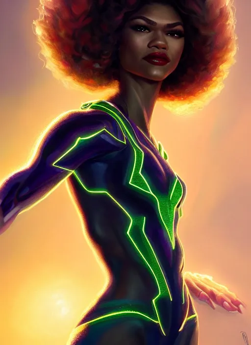 Image similar to zendaya as skrull queen, intricate, elegant, glowing lights, highly detailed, digital painting, artstation, glamor pose, concept art, smooth, sharp focus, illustration, art by artgerm and greg rutkowski, artey freytag