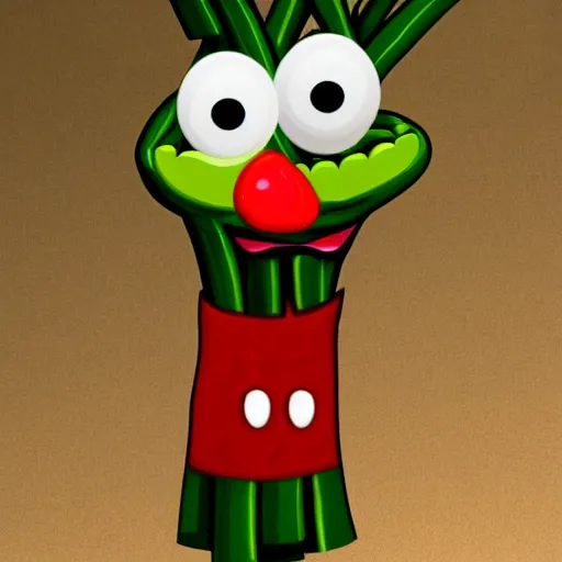 Prompt: poorly rendered asparagus character with scary face