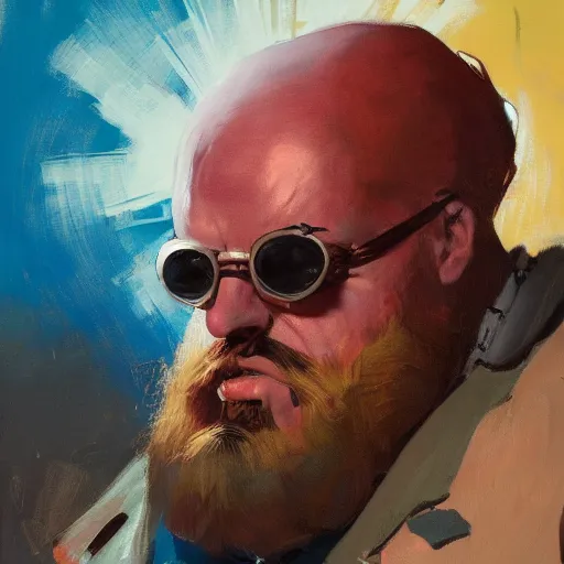 Image similar to greg manchess portrait of doctor ivo robotnik in disco elysium, fantasy, medium shot, asymmetrical, profile picture, organic painting, sunny day, matte painting, bold shapes, hard edges, street art, trending on artstation, by huang guangjian and gil elvgren and sachin teng