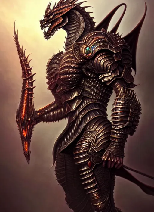 Image similar to muscular and tall humanoid dragon!!!! draconian!! intricate ornate iridescent heavy armor!! character concept art, sharp focus, octane render! unreal engine 5! highly rendered!! trending on artstation!! detailed linework!! illustration by artgerm, wlop, and chie yoshii