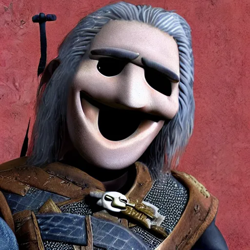 Image similar to Geralt of Rivia in the style of Wallace and Gromit animation