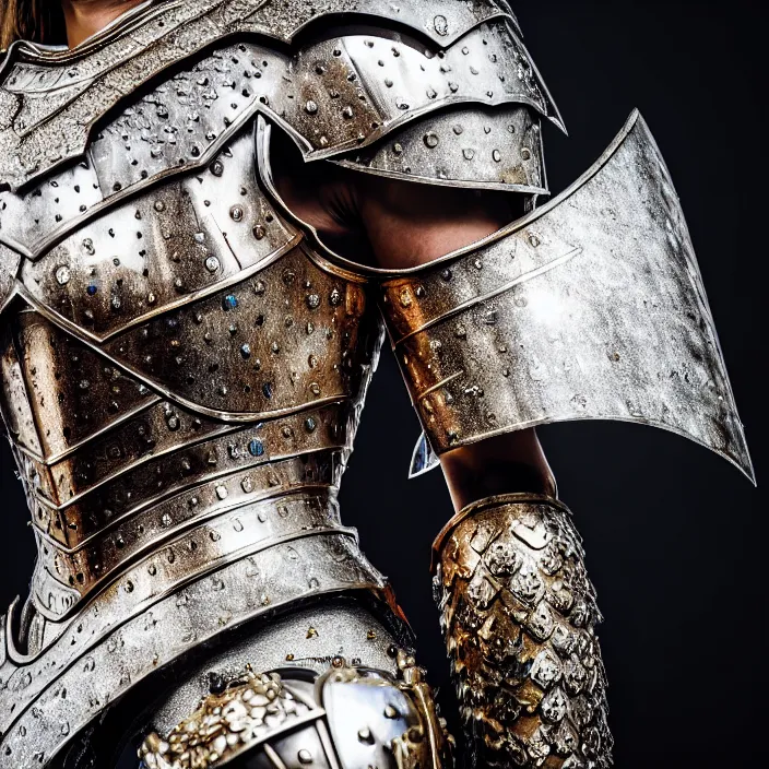 Image similar to photo of a warrior queen wearing diamond encrusted armour, highly detailed, 4 k, hdr, smooth, sharp focus, high resolution, award - winning photo