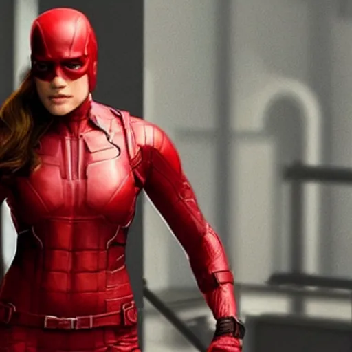 Image similar to female daredevil, octane, realistic lighting, marvel movie still