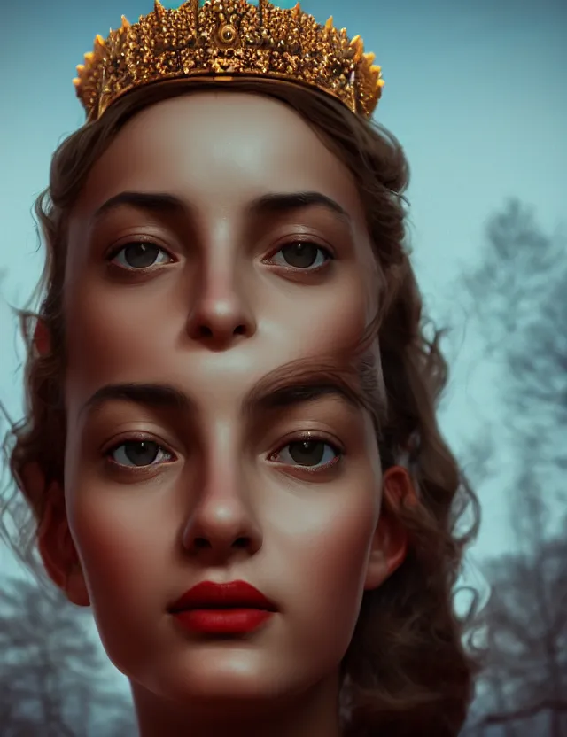 Image similar to blurred background. close-up portrait of a goddess in crown, by Alfred Eisenstaedt, Afarin Sajedi and Alena Aenami. unreal engine