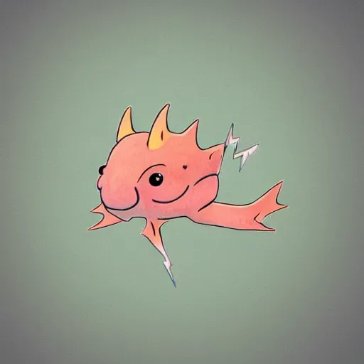 Image similar to an axolotl with an earring in the shape of a lightning bolt, digital art, trending on artstation