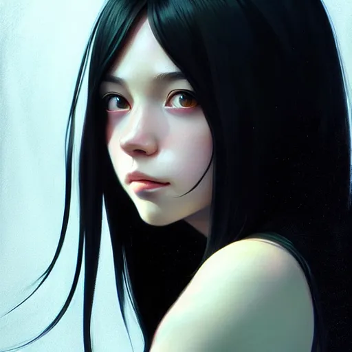 Prompt: a beautiful girl with long black hair, sharp focus, intricate, digital painting, artstation, highly detailed, ambient lighting, portrait by Studio Ghibli, artgerm, Ilya Kuvshinov, and Greg Rutkowski