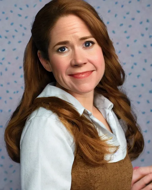 Image similar to pam beesley as a muppet. highly detailed felt. hyper real photo. 4 k.