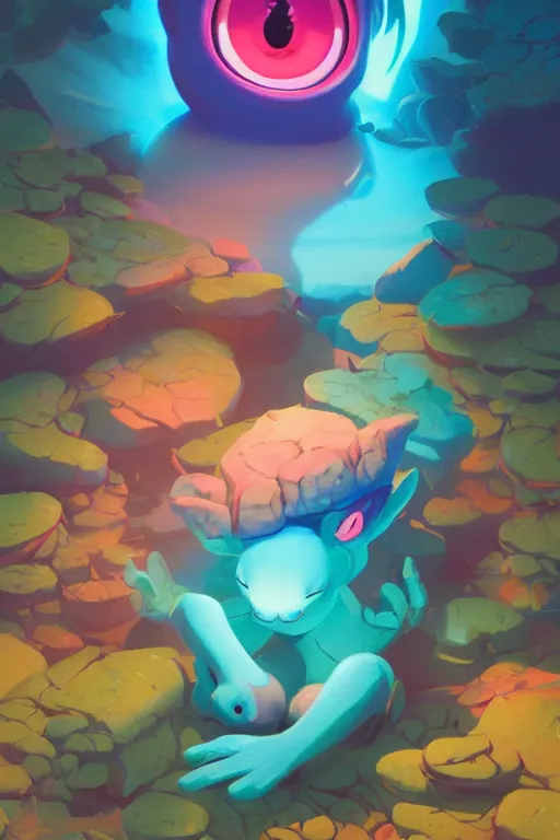 Image similar to smurf ghost creature animal sushi cristal very big eye roots cactus elemental flush of force nature micro world fluo fishscale, behance hd by jesper ejsing, by rhads, makoto shinkai and lois van baarle, ilya kuvshinov, rossdraws radiating a glowing aura global illumination ray tracing hdr