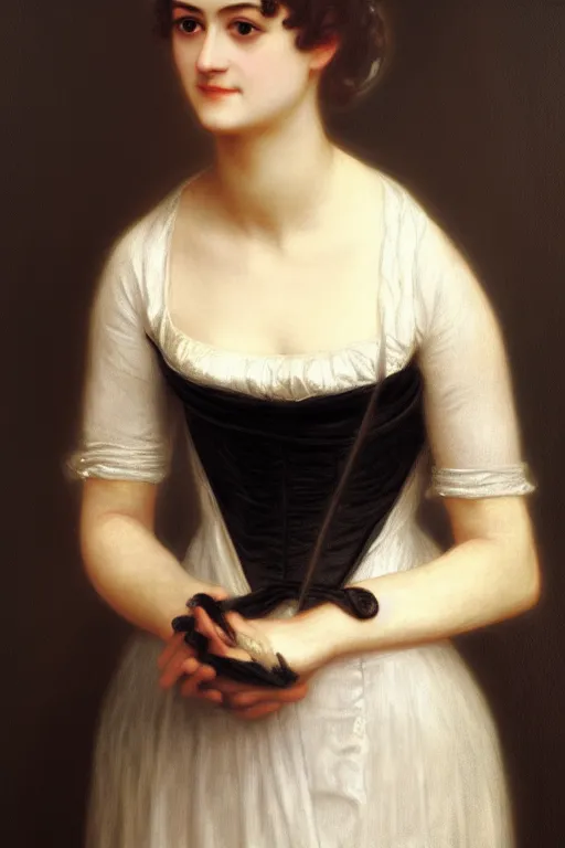 Image similar to jane austen in black, painting by rossetti bouguereau, detailed art, artstation
