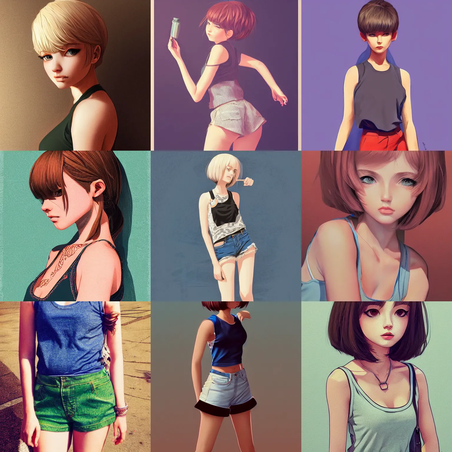 beautiful girl wearing a tanktop and shorts, highly | Stable Diffusion ...