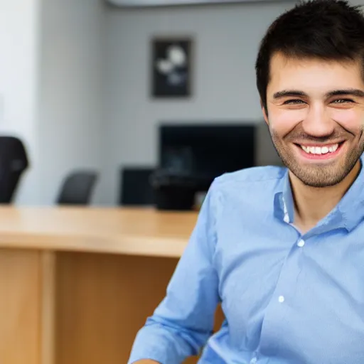 Image similar to smiling software engineer in chair