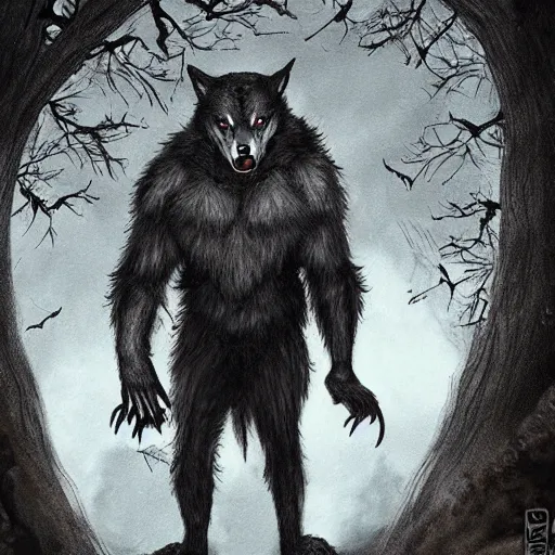 Image similar to werewolf wearing fancy clothes, featured on artstation, photograph captured in a dark forest in early 1 4 0 0 s