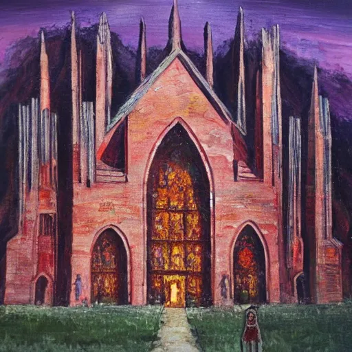 Prompt: gtae of blood cathedral, oil painting