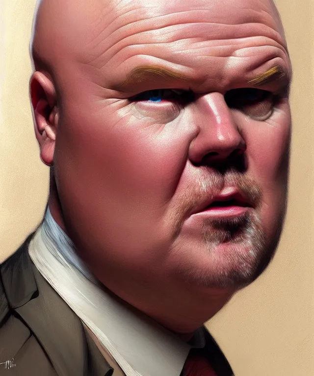 Image similar to Phil Mitchell, grimacing, portrait, face, intricate, elegant, highly detailed, digital painting, artstation, concept art, smooth, sharp focus, illustration, art by artgerm and greg rutkowski and alphonse mucha