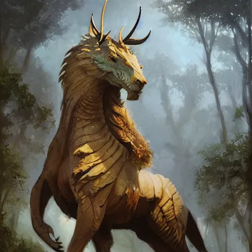 Prompt: concept art painting of a mythical animal, by james gurney and greg rutkowski