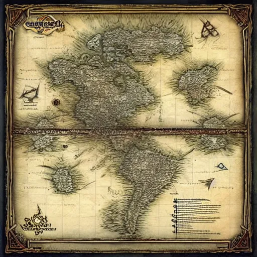 Image similar to dungeons and dragons world map of crandalthyl old, detailed, worn, dusty, ink