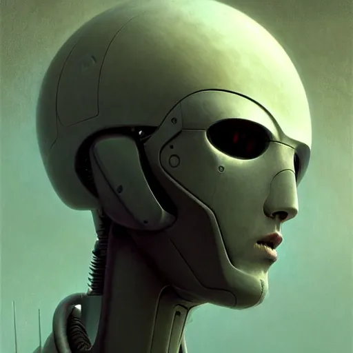 Image similar to dark digital concept art portrait of a high - tech robot on a depth of field background, artstation, award - winning realistic sci - fi concept art by jim burns and greg rutkowski, beksinski, a realism masterpiece, moody color palette, james gilleard, bruegel, alphonse mucha, and yoshitaka amano