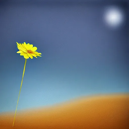 Image similar to a sandy desert landscape with a few flower petals floating in the wind, digital art