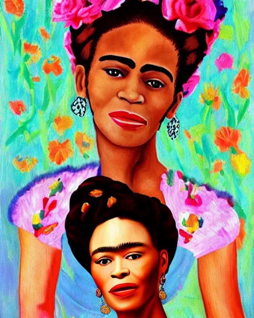 Image similar to Whitney Houston in Frida kahlo painting style