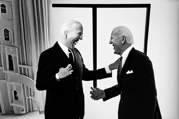 Image similar to “ very very intricate photorealistic photo of hitler and joe biden laughing together, detailed natural lighting, award - winning crisp details ”