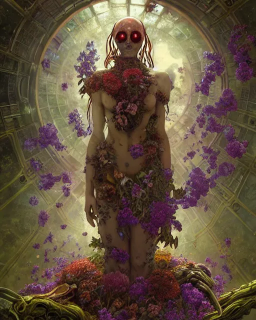 Prompt: the platonic ideal of flowers, rotting, insects and praying of cletus kasady carnage thanos dementor wild hunt doctor manhattan chtulu mandelbulb ponyo bioshock davinci heavy rain, d & d, fantasy, ego death, decay, dmt, art by artgerm and greg rutkowski and alphonse mucha and giuseppe arcimboldo