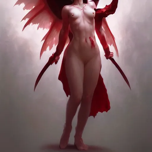 Image similar to Beautiful pale laughing succubus with wings and devil's horns, red lighting, masterpiece 4k digital illustration by Ruan Jia and Mandy Jurgens and Artgerm and william-adolphe bouguereau, highly detailed, trending on artstation, award winning,