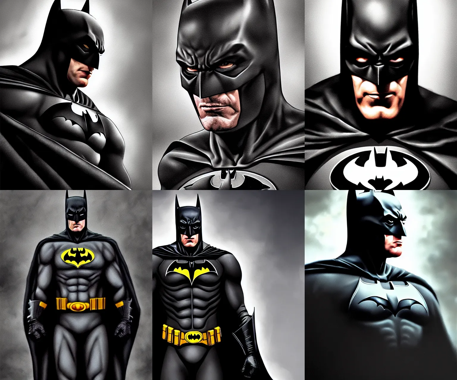Prompt: portrait of batman, gotham city background, dark atmosphere, photorealistic, hyper - realistic, artstation, trending, by john bolton and scott hampton