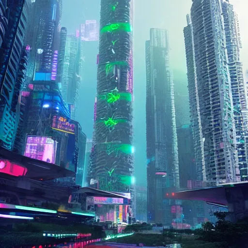 Image similar to shenzhen, cyberpunk, by beeple