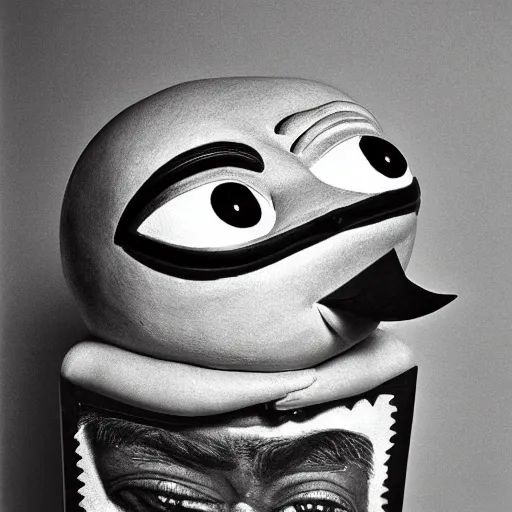 Image similar to portrait of Pepe the frog with salvadore dali mustache, photography by Cecil Beaton, Hollywood style lighting, black and white, photorealistic