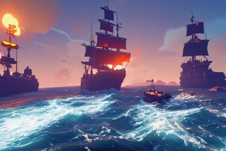 Image similar to gameplay screenshot of a submarine in sea of thieves, unreal, 4 k