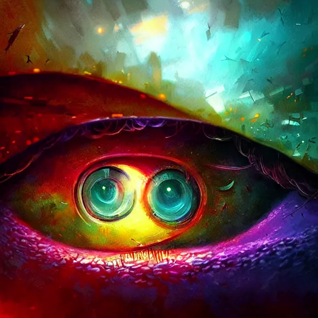 Image similar to microscopic view of the human eye, fantasy landscape inside the eye, illuminati eye, colorful, sharp and focus, ultra detailed, beautifully lit, in the art style of marc simonetti and john harris