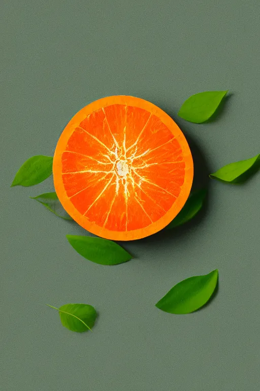 Image similar to minimalist boho style art of an orange with green leaves on white background