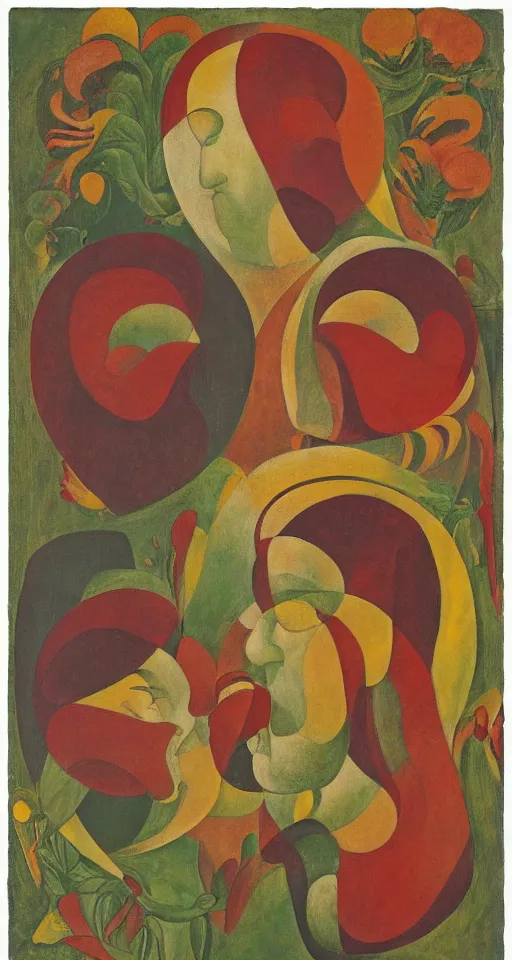Prompt: floral portrait of a man and woman by leonetto cappiello and wojciech siudmak and ernst fuchs, anni albers, oil on canvas